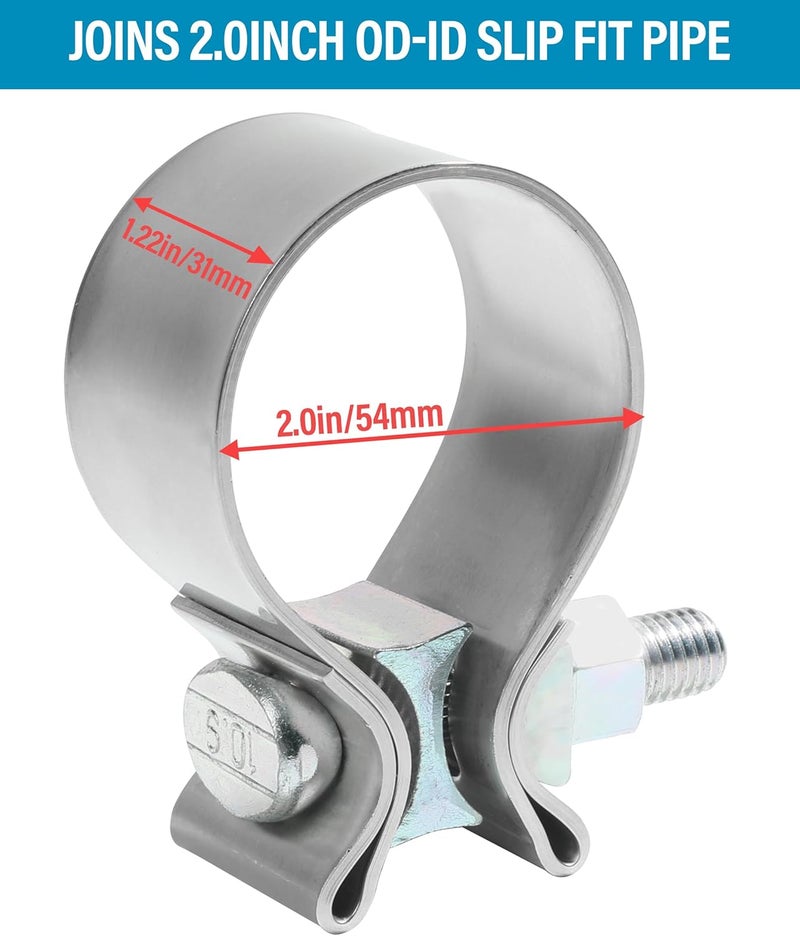 Reswish ESEWALAS 2 Pack Stainless Steel Exhaust Clamp, Narrow Band Muffler Seal,Car Accessories Narrow Band Muffler Clamp,Use for Exhaust System (2.0 inch) - Image 2